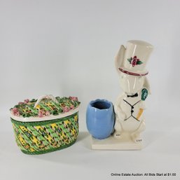 Ceramic Bunny Vase And Ceramic Lidded Basket