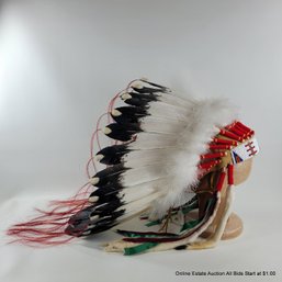 Modern Sioux-style Beaded Headdress With Imitation Eagle Feathers (LOCAL PICKUP OR UPS STORE SHIP ONLY)