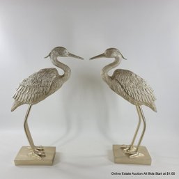 Pair Of Silver Tone Resin Cranes (LOCAL PICKUP OR UPS STORE SHIP ONLY)