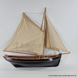 Vintage Hand-Made Model Of Cutter Sailboat  (LOCAL PICKUP OR UPS STORE SHIP ONLY)