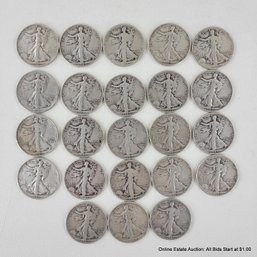 23 .900 Silver Walking Liberty Half Dollars Ungraded & Circulated