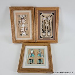 3 Navajo Sand Paintings By S. Thomas And Others