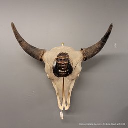 Buffalo Skull With Attached Bronze Native American Bust Signed (LOCAL PICKUP ONLY)