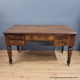 Victorian Burlwood Desk With Turned Legs (LOCAL PICKUP ONLY)