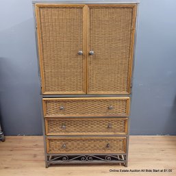 Steel Framed Wicker TV Cabinet With Three Drawers (LOCAL PICK UP ONLY)
