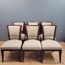 Six Mahogany Upholstered Designer Dining Chairs (LOCAL PICKUP ONLY)
