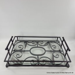 Decorative Iron Tray With Removeable Glass Bottom (LOCAL PICK UP ONLY)