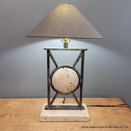 Metal And Plaster Table Lamp With Coolie Lamp Shade