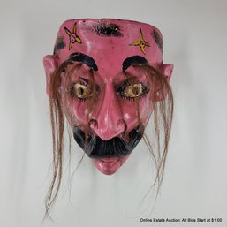 Pink Carved & Painted Mexican Mask