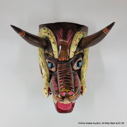 Horned Carved & Painted Mexican Mask With Snakes