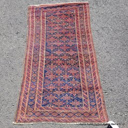Vintage Hand Knotted Wool On Cotton Baluch Carpet 63' X 33'