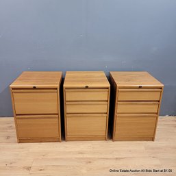 3 Complimentary Teak Rolling Drawer And File Cabinets (LOCAL PICK UP ONLY)