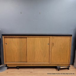 Mid Century Oak School Cabinet With Lots Of Storage (LOCAL PICK UP ONLY)