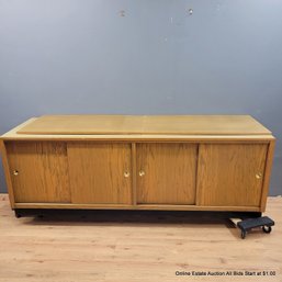 Mid Century Oak School Storage Cabinet With Formica Top (LOCAL PICK UP ONLY)
