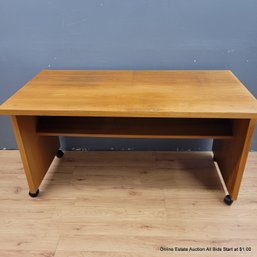 Teak Veneer Rolling Desk Or Utility Table (LOCAL PICK UP ONLY)