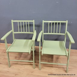 Pair Of Green Painted Wood Folding Patio Chairs (LOCAL PICK UP ONLY)