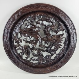 Vintage Hardwood Caved Chinese Dragon Medallion