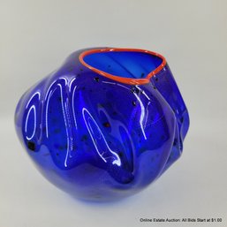 Dale Chihuly Cobalt Blue Macchia With Cadmium Red Lip Wrap 1994 Portland Press Edition