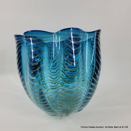 Dale Chihuly Blown Glass Teal Blue-Green Persian Seaform Basket 1997 Portland Press Edition