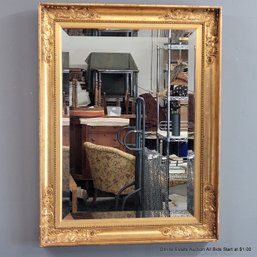 Gilded Framed Beveled Glass Mirror With Swan Detail