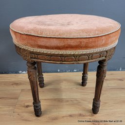 Antique Footstool With Velveteen Cushion