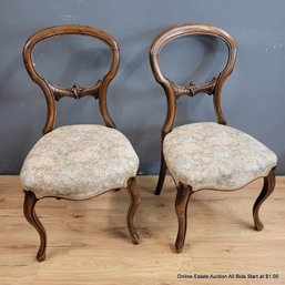 Pair Of Victorian Rococo Walnut Sidechairs With Molded Balloon Backs (LOCAL PICKUP ONLY)