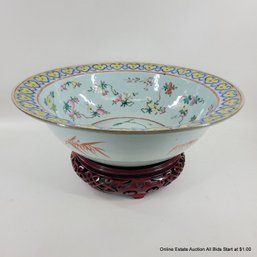 Antique Chinese Famille Jaune With Celadon Bowl On Stand