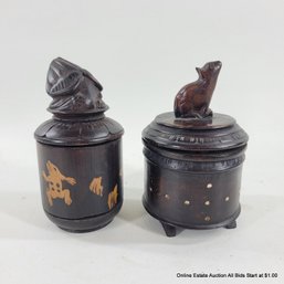 2 Balinese Wood Lidded Boxes