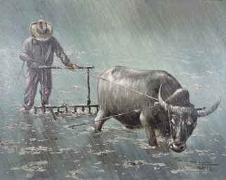 Ben Alano Oil On Canvas Filipino Farming Scene