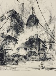 Max Geyer Charcoal Drawing Of Coke Oven In Witkowitz Sudetenand Unframed