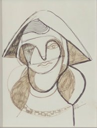 Anthony Quinn Portrait Of A Woman Original Pen & Ink On Paper Signed