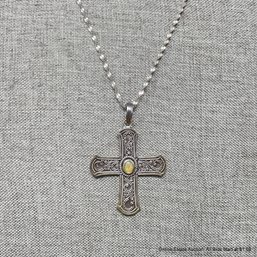 Sterling Silver & Opal Cross On 30' Chain Total Sterling Weight 9 Grams