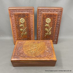3 Carved Wood Jewelry Boxes