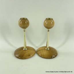 Pair Of Wood And Metal Taper Candle Holders