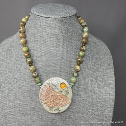 Robyn Krutch Silver Moth And Tree Pendant Stone Beads And Faceted Crystal Beaded Necklace