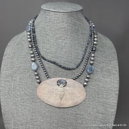 Robyn Krutch Silver Moth Pendant Multi Strand With Pearl And Mixed Stone Necklace