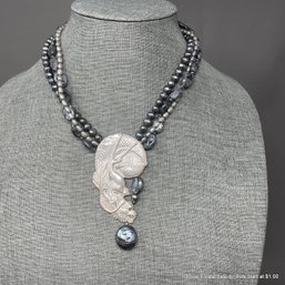 Robyn Krutch 2009 Silver Dragon Pendant On Multi Strand Pearl & Mixed Stone Necklace