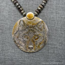 Robyn Krutch 2009 Silver Wolf Pendant On A Stone Beaded Necklace