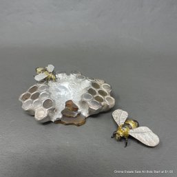 Robyn Krutch Silver And Glass Handmade Honeycomb And Bee Art Sculpture