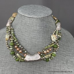 Robyn Krutch Silver Pearl And Mixed Stone Multi Strand Beaded Necklace
