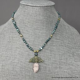 Robyn Krutch Jade Bat  With Pearl Beaded Necklace