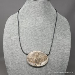 Robyn Krutch Silver Beetle/sun Pendant On Leather Cord Necklace