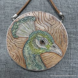 Robyn Krutch Silver Peacock Pendant On Leather Cord Necklace
