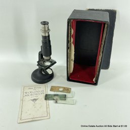 Antique Wollensak 250 Power Microscope With Original Box