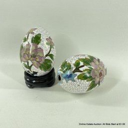 Pair Of Cloisonne Eggs And One Stand
