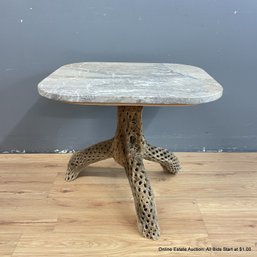 Marble Top Accent Table On Cholla Cactus Skeleton Base (LOCAL PICK UP ONLY)