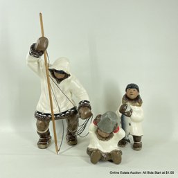 Signed C. Alan Johnson Fisherman And Children Ceramic Figurines (LOCAL PICK UP OR UPS STORE SHIP ONLY)