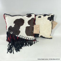 Two Leather And Cow Hide Decorative Throw Pillows With Original Tags