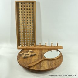 Wood And Bamboo Items Hand Mirror, Lazy Susan, Dresser Tray And More