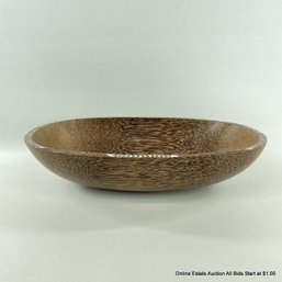 Carved Wood Bowl With Shell Inlay At Rim